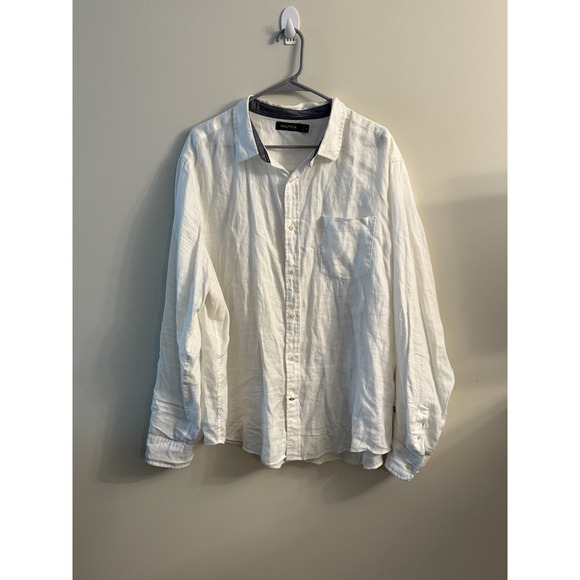 Nautica Button Up Shirt‎ Mens XXL White Linen Long Sleeve Collared - Picture 1 of 10